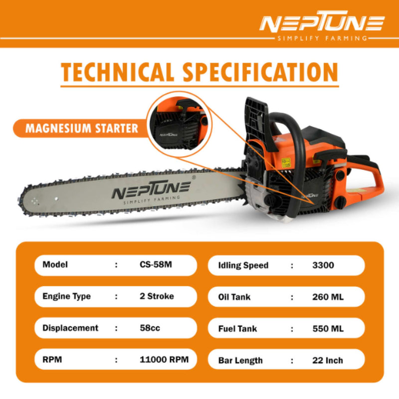 Neptune petrol chainsaw designed for firewood harvesting