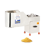 Banana Wafer Machine with a plate of banana chips, showcasing its chip-cutting functionality and safety switch.