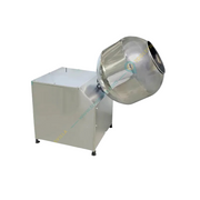 Heavy-duty Leenova 1HP flavouring and coating machine with polished rotating pan and sturdy base.