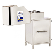 4. Close-up side view of Banana Wafer Slicing Machine designed for uniform banana chip cutting, featuring a durable stainless steel frame.