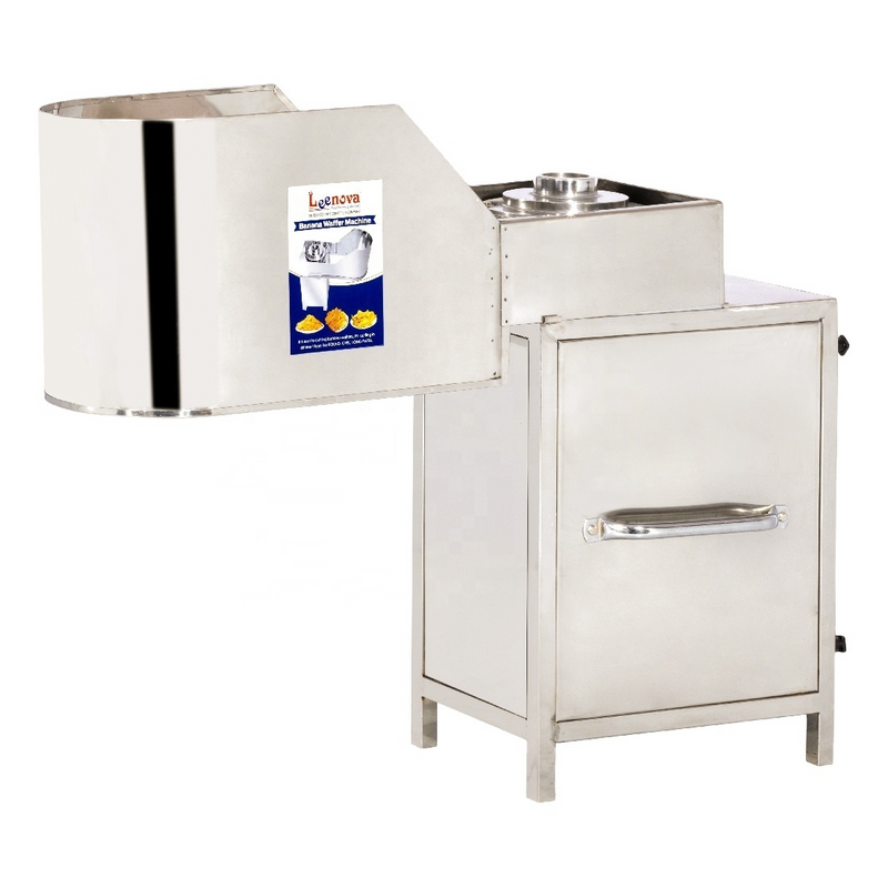 4. Close-up side view of Banana Wafer Slicing Machine designed for uniform banana chip cutting, featuring a durable stainless steel frame.