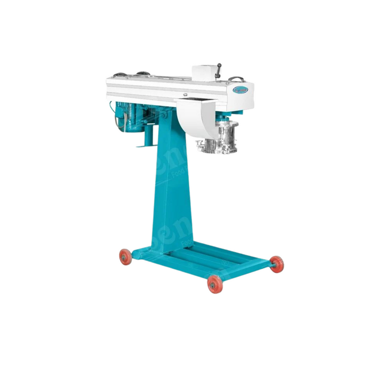 Maska Shredding Machine – clear product view showing food-grade stainless steel structure mounted on a blue mobile stand, designed for efficient butter processing.