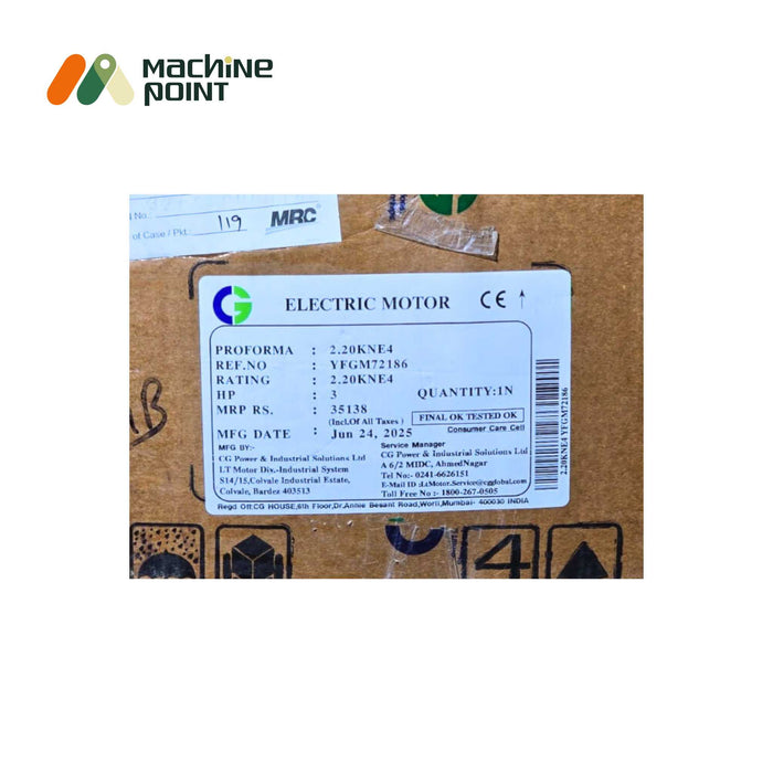 Crompton Greaves 2.2 kW 3 HP 3 Phase Induction Motor front view – Machine Point
