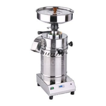 Table Top Flour Mill Popular round model with vertical stainless steel body, round grain hopper, and flour outlet.