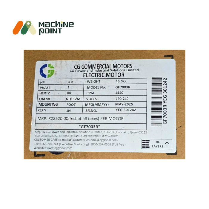 Crompton Greaves 3 HP Single Phase Electric Motor-1440 RPM Sheet Body