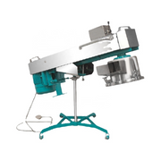 Full side profile of Farsan Machine 10.5'' with a wide stainless steel top, blue base frame, and mounted cutter for namkeen and snack production.