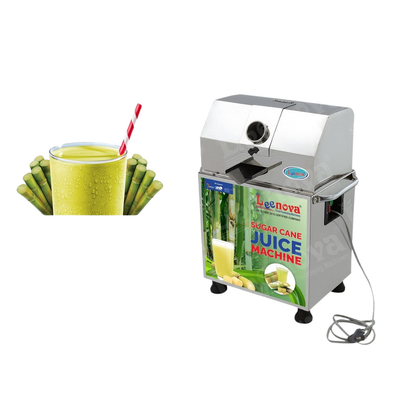 Sugarcane Juice Machine ECO – displayed with a refreshing glass of sugarcane juice, highlighting its commercial use for fresh juice preparation.