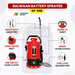 Detailed features of the Balwaan Battery Sprayer SP-50B including heavy-duty lance pipe, large water inlet, one switch start & stop, easier to carry handle, smart filter clutch, and steel lock delivery pipe.