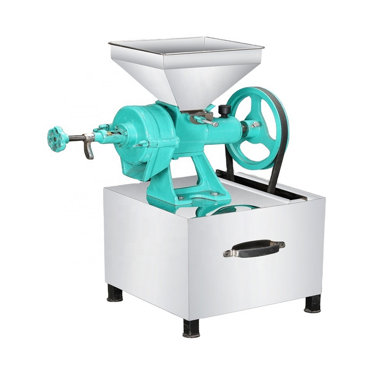 Bright aqua-colored Wet Dal Machine With Motor mounted on a stainless steel stand, showing pulley system and adjustable output nozzle.