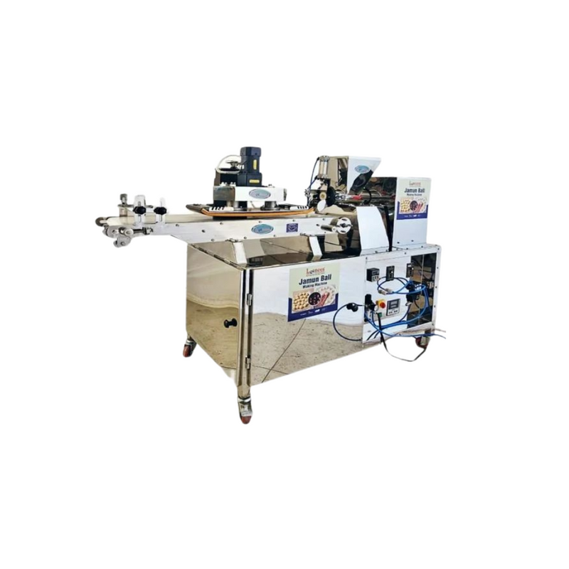 Jamun Ball Making Machine with automated conveyor system and dual hopper design for shaping sweet balls efficiently.
