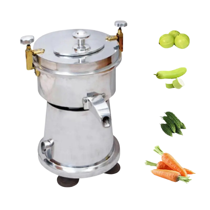 Carrot Juice Machine – displayed with suitable fruits and vegetables like carrots, bottle gourd, bitter gourd, and amla for juicing.