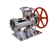 Polished stainless steel Chatani Machine without motor, equipped with red manual pulley for hand operation.