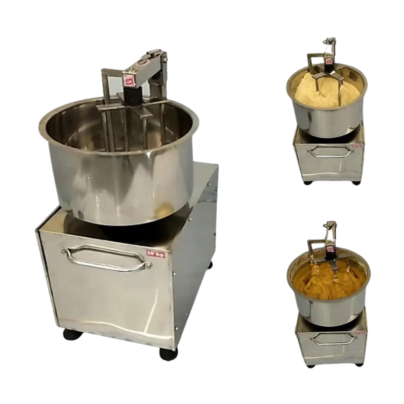10 kg besan mixing machine with stainless steel bowl and flower-type mixing blades for efficient blending.