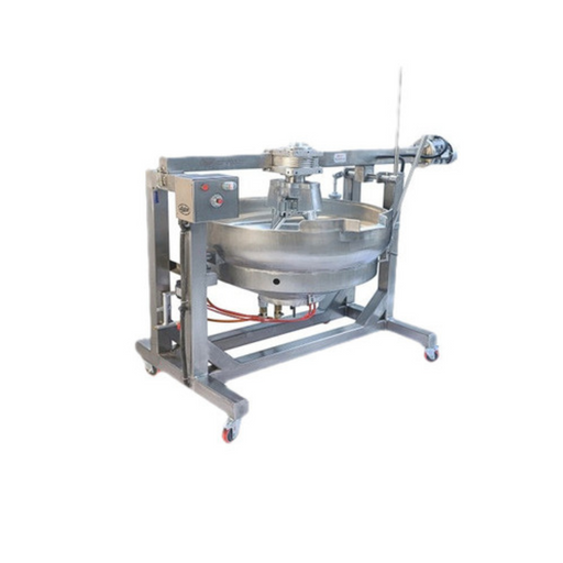Industrial-grade 5-feet cooking machine with tilting kettle and electric control panel – suitable for bulk sweet and savory cooking.