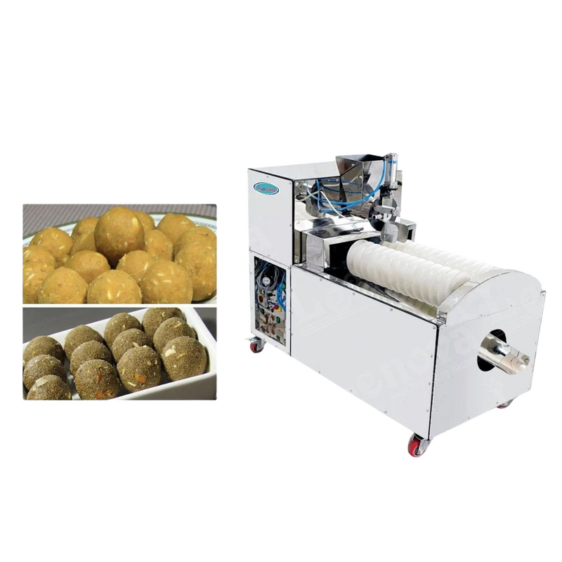 Laddu Making Machine – Stainless steel automatic machine with PLC controls and grooved roller for shaping uniform laddus, ideal for sweet production units.