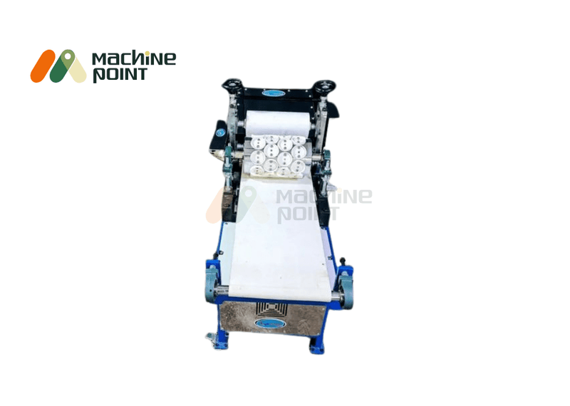 Top view of Panipuri Making Machine with auto collect conveyor belt.
