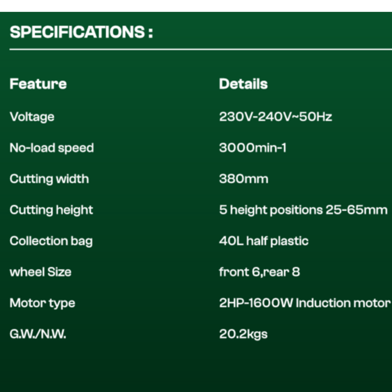 Electric Lawn Mower 2HP (1600W) with 5 Height Positions & 40L Collection Bag – Machine Point