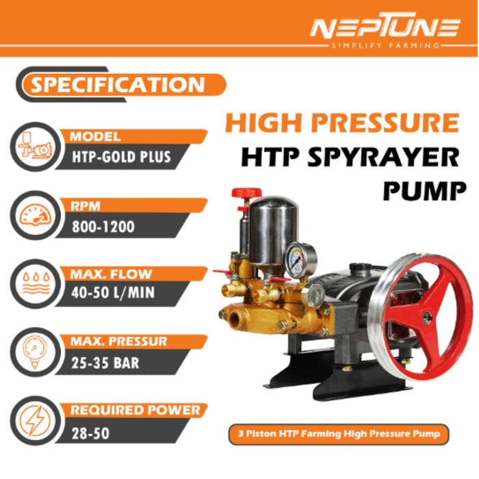 "Heavy Duty Neptune Triplex Cylinder HTP Pump for Tractor Mounting"