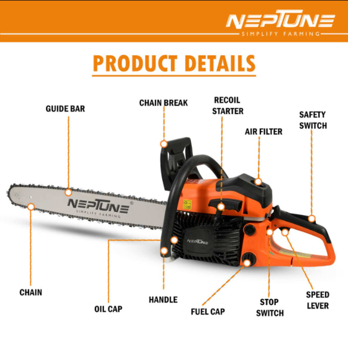 Neptune 22-inch bar chainsaw for professional tree cutting