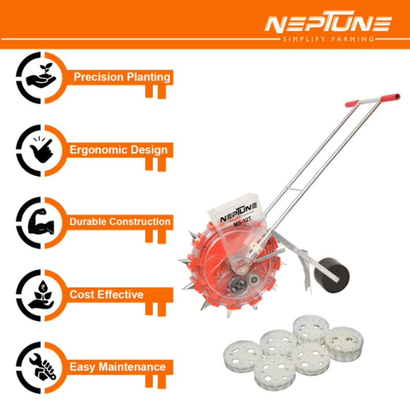 Hand-operated Neptune seeder with stainless-steel mouth