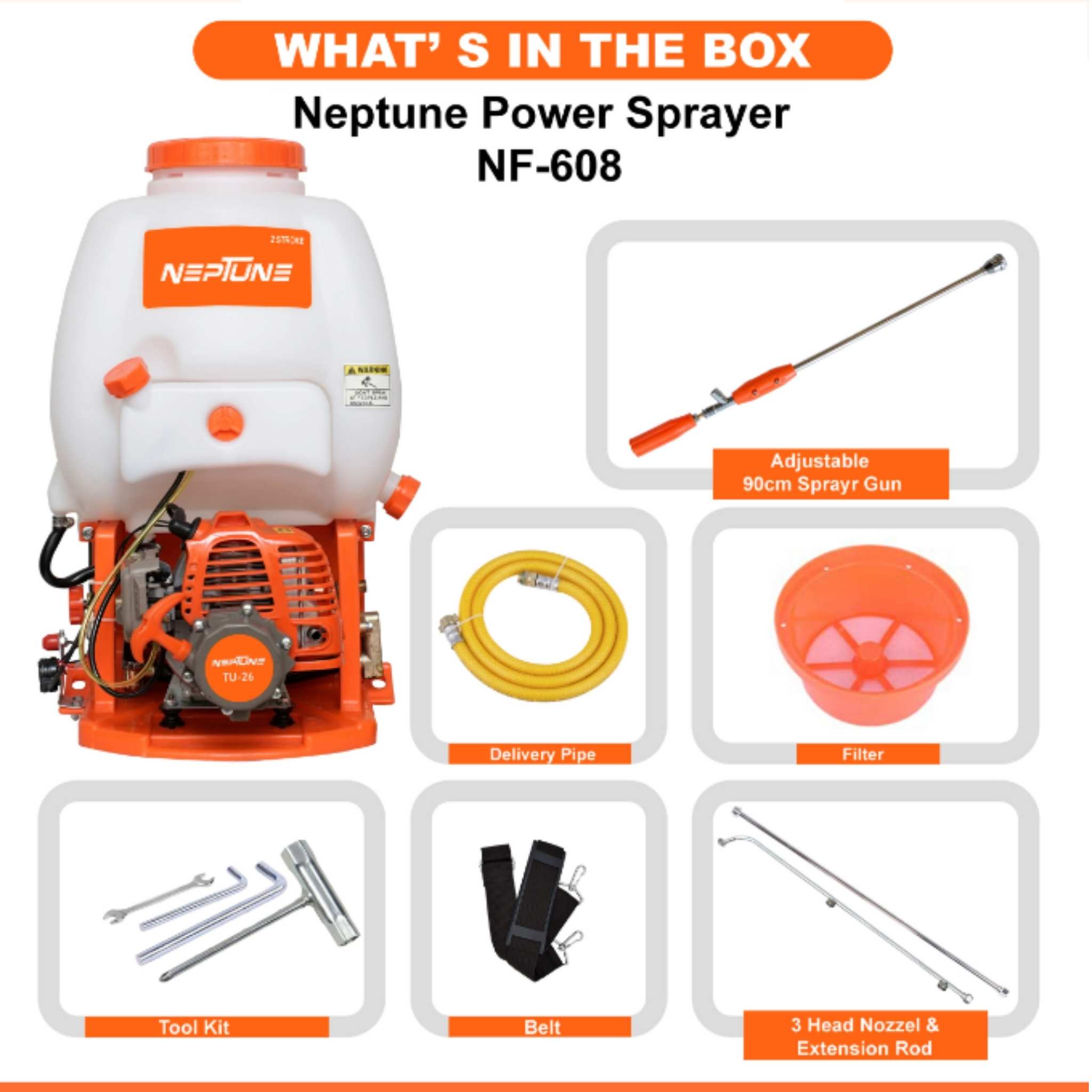 Knapsack Power Sprayer – 26CC 2-Stroke Petrol Engine with 16L Tank