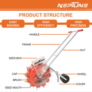 Adjustable-mouth Neptune manual seeder for multiple crops