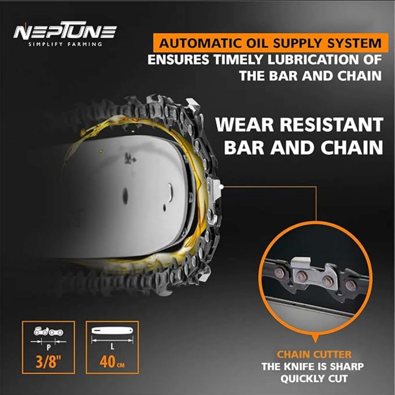 Neptune electric chain saw with 4800 RPM chain speed