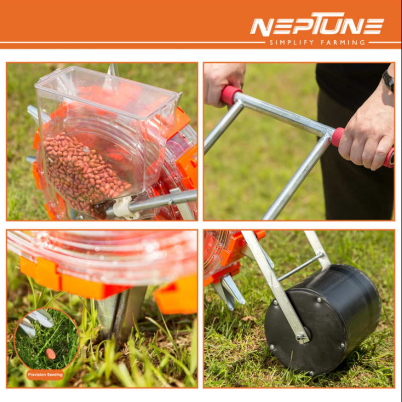 single row seed planter Hand Operated Single-Row Seeder with 12-Tooth Roller - Manual Seed Planter