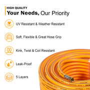 Close-up of Neptune heavy-duty 5-layer PVC hose for irrigation