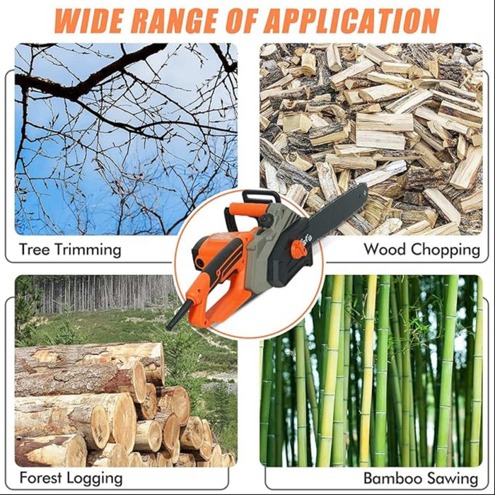Professional-grade electric chain saw for wood cutting