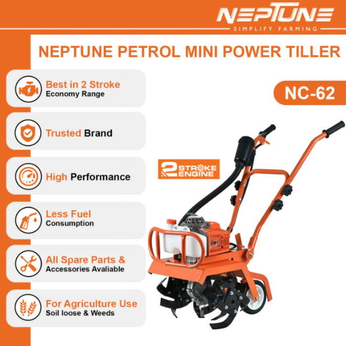 62CC 2-stroke petrol tiller with 40 cm width and durable steel tines