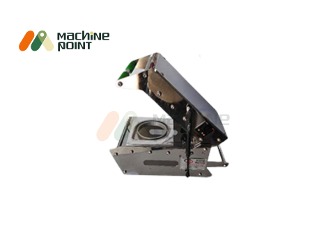 Single Cup Sealing Machine – Compact stainless steel design with ergonomic handle, ideal for sealing beverages in takeaway glass cups.