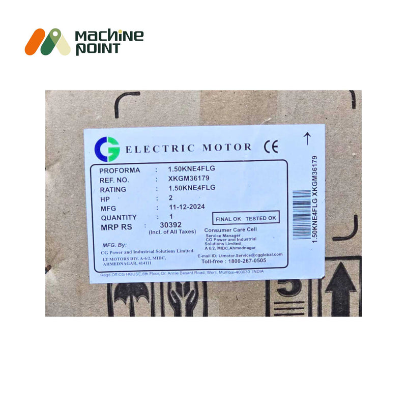 Side view of Crompton Greaves 2 HP 1430 RPM flange mounted IE2 efficiency motor