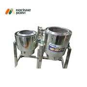 Side view of the twin-drum Tilting Dryer Machine with mesh baskets, stainless steel frame, and ergonomic tilt design for easy discharge.