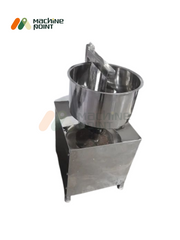 Stainless steel shrikhand mixing machine with 50 kg capacity bowl and vertical mixing blades – top view with compact design.