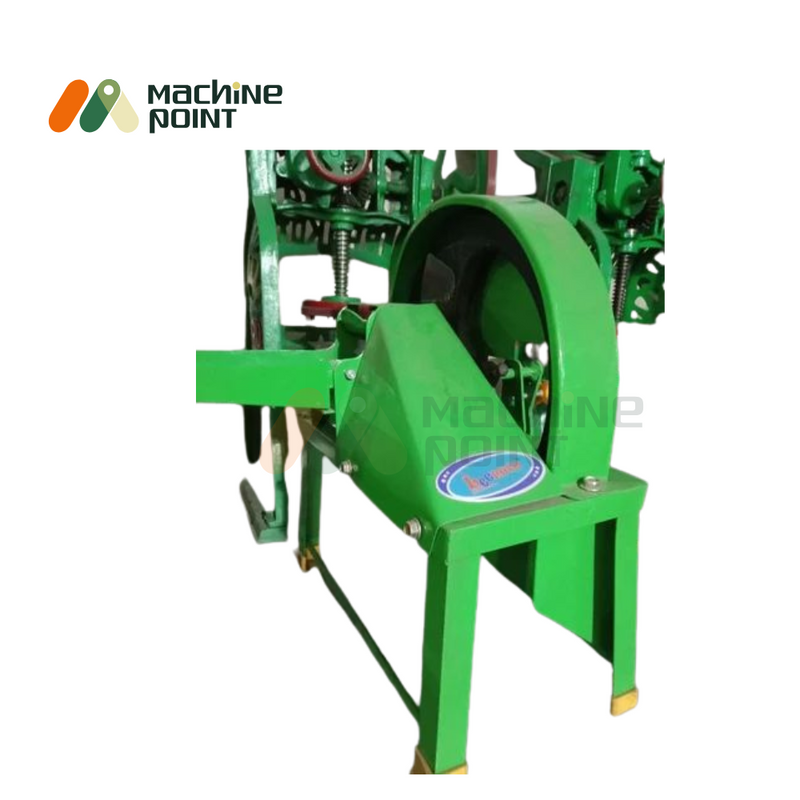 Side view of the Bhaji Cutting Machine showing the feeding tray and solid metal construction.