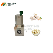 Garlic Peeler Machine - Automatic Garlic Peeling Machine with Green Hopper, Bowl of Peeled Garlic Cloves, and Machine Point Branding.