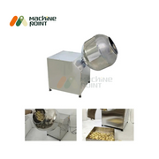Stainless steel 1HP flavouring pan machine shown loading and unloading chips and namkeen mix.
