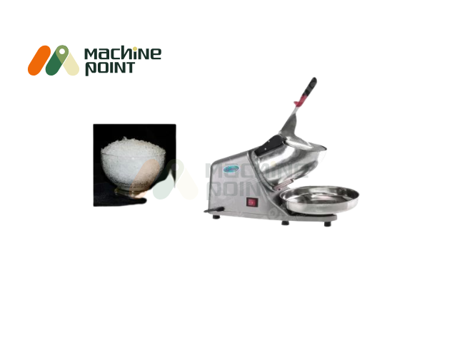Ice Crusher Machine – Sleek model shown with finely crushed ice, perfect for juice centers, cafes, and catering services.