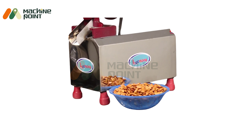 Dry Fruit Chips Machine in operation with two bowls of almonds – efficient slicing for commercial use.