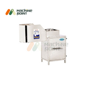 Stainless steel Banana Wafer Machine with labeled output chute and compact body, equipped with a speed control feature.
