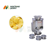 Potato Wafer Slicer Machine displayed with multiple cutting dies and potato wafer output, ideal for commercial snack production.