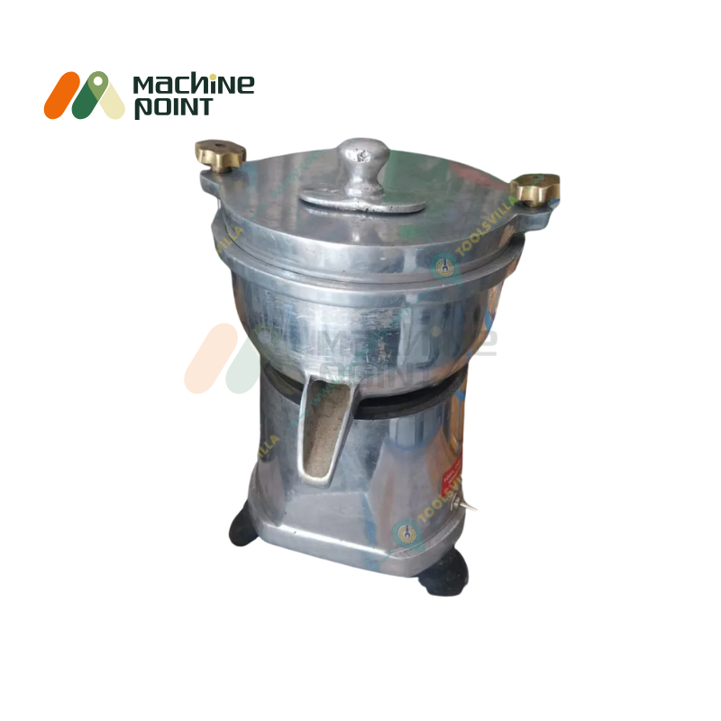 Compact carrot juicer featuring durable metal construction and locking lid.