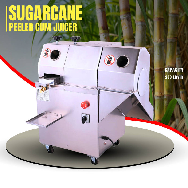 Hygienic sugarcane juicer with peeling and crushing in one machine for juice shops