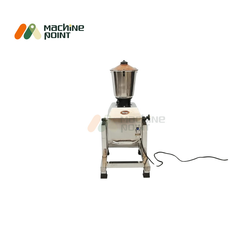 Front view of 5 Ltr Tilting Mixer Machine with stainless steel jar and copper lid – suitable for hotels and catering services.