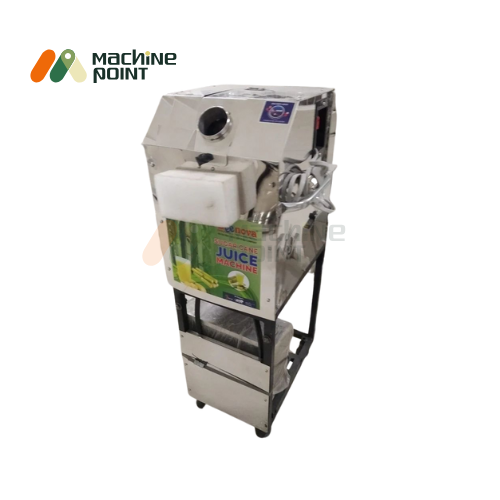 Side View of Sugarcane Juice Machine Featuring Motor, Filter, and Juice Dispenser.
