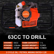 Dual-Person Petrol Earth Auger 63cc