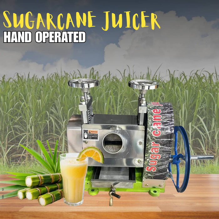 Hand operated sugarcane juice extractor without electricity or fuel