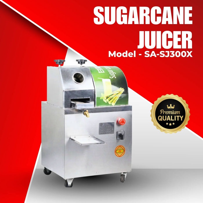 Commercial sugarcane juice machine with dual 12V batteries producing 150–200 litre per hour