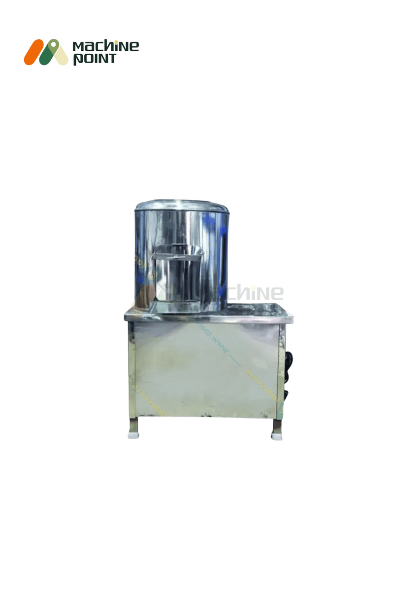 15 kg potato peeler machine with stainless steel body, designed for commercial use in hotels and food processing units.
